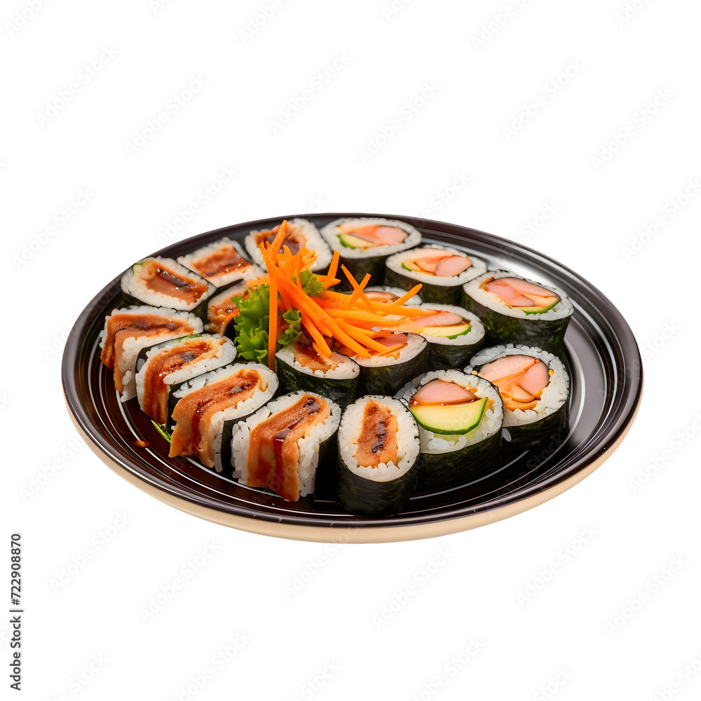 Kimbab is served on a plate with a transparent background
