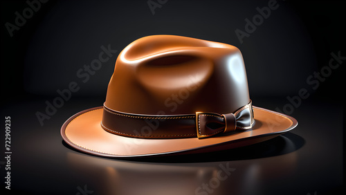 cowboy hat on a black background. brown leather hat. isolated on a black background. With black copy space