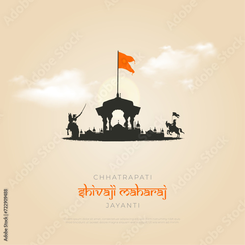 Silhouette Vector Illustration and typography of Chhatrapati Shivaji Maharaj Indian Maratha warrior king poster. vector illustration. photo