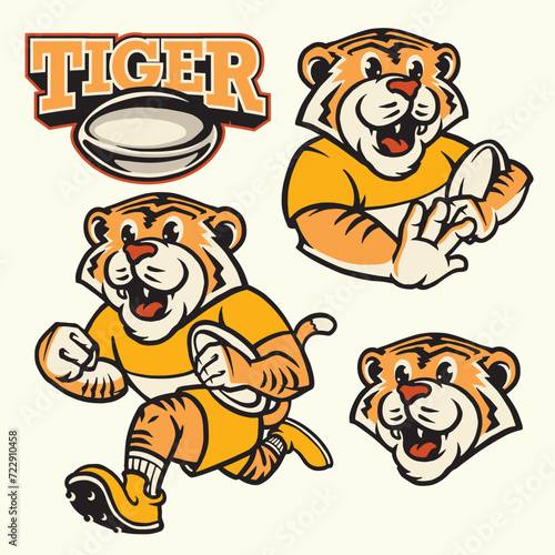 Tiger mascot logo collage rugby cartoon vector