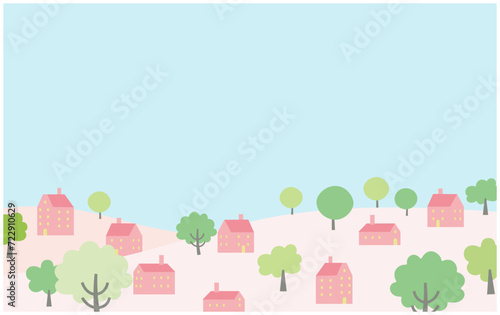 春の街並み風景イラスト