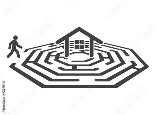 person walk in maze to house