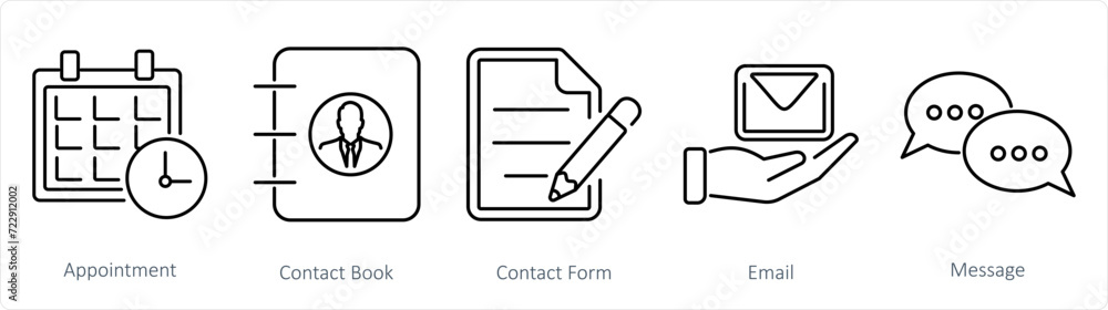 A set of 5 Contact icons as appointment, contact book, contact form A set of 5 Contact icons as appointment, contact book, contact form