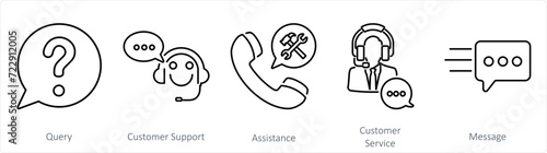 A set of 5 Contact icons as query, customer support, assistance