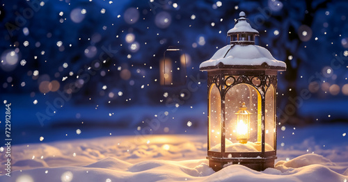 christmas lantern in snow