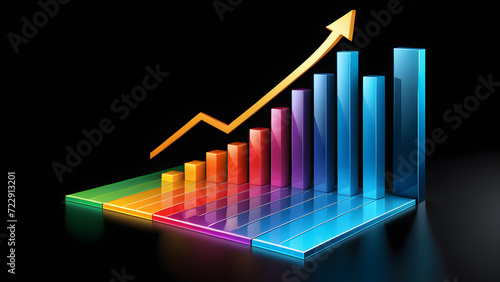 The business growth bar chart 3d is isolated on a black background.png. Abstract infographic 3d bar finance  minimal data analysis icon. soaring finances. success financial. With black copy space