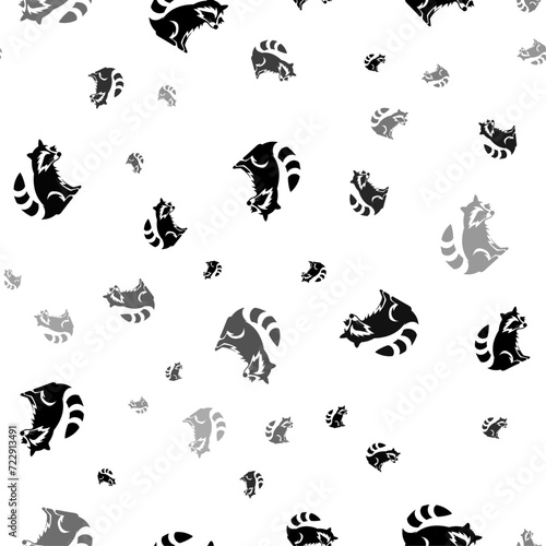Seamless vector pattern with raccoon symbols, creating a creative monochrome background with rotated elements. Vector illustration on white background