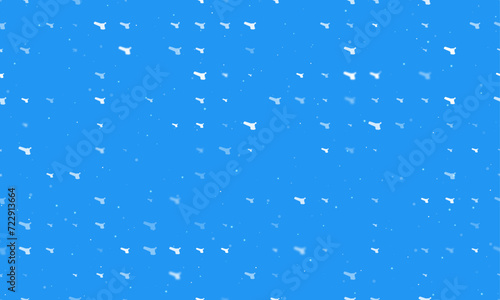 Seamless background pattern of evenly spaced white angle grinder symbols of different sizes and opacity. Vector illustration on blue background with stars