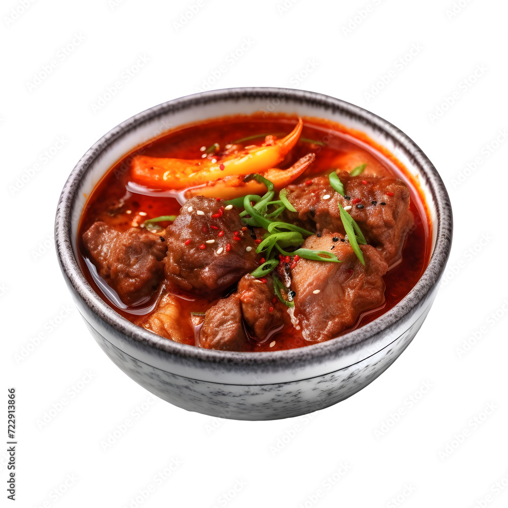 Yukgaejang or Spicy beef soup is served in a bowl with a transparent background Yukgaejang or Spicy beef soup is served in a bowl with a transparent background