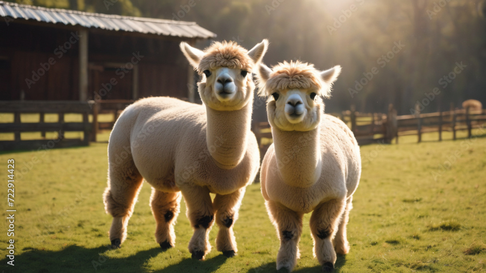 lovely and cute Alpacas on a farm, cute, adorable, lovely, furry friends, domesticated,