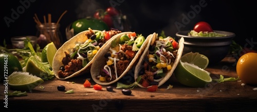 Fresh delicious mexican tacos and food ingredients. Creative Banner. Copyspace image