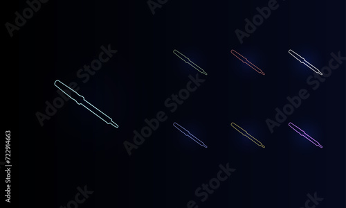 A set of neon soldering iron symbols. Set of different color symbols, faint neon glow. Vector illustration on black background