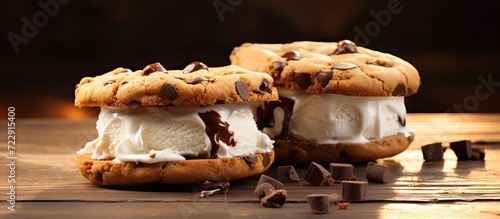 Homemade Chocolate Chip Cookie Ice Cream Sandiwch. Creative Banner. Copyspace image photo