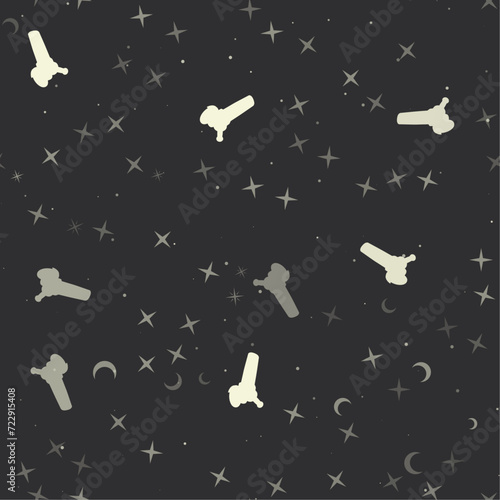 Seamless pattern with stars, angle grinder symbols on black background. Night sky. Vector illustration on black background