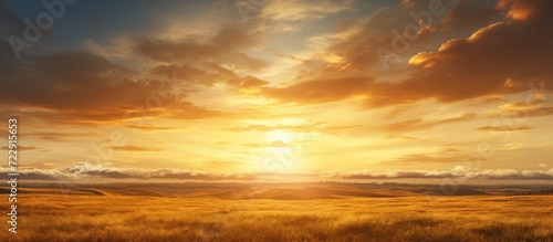 Golden sunrise over a foggy rural pond in Clare County. Creative Banner. Copyspace image