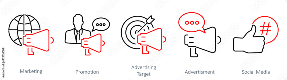 A set of 5 Branding icons as marketing, promotion, advertising target A set of 5 Branding icons as marketing, promotion, advertising target