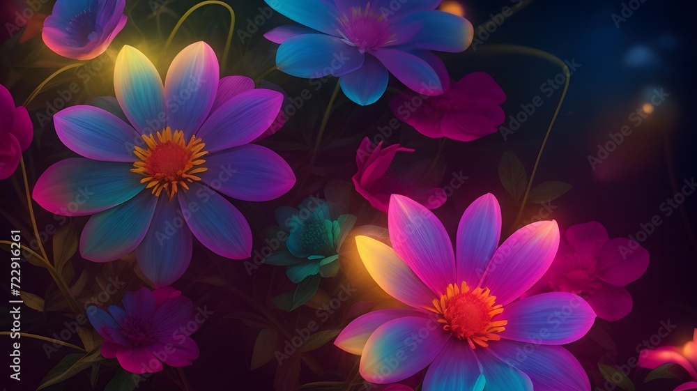 Colorful flowers on dark background. 