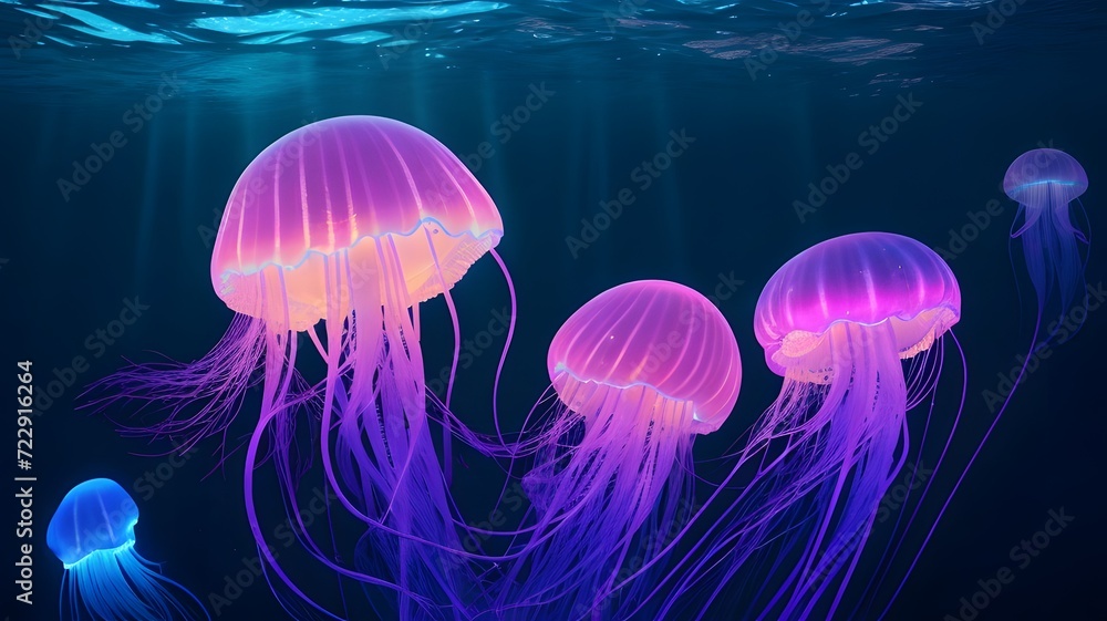 Jellyfish in the ocean. Colorful jellyfish. Jellyfish in the ocean. Colorful jellyfish.