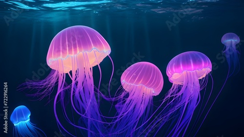 Jellyfish in the ocean. Colorful jellyfish. 