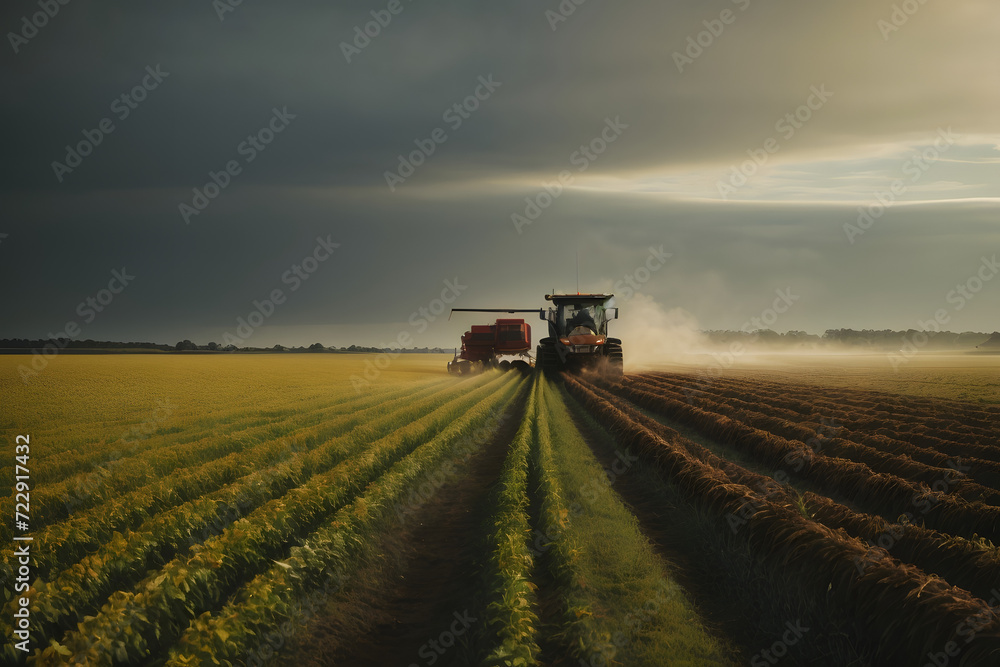 Concept photo shoot of modern agricultural machinery and equipment in field Concept photo shoot of modern agricultural machinery and equipment in field
