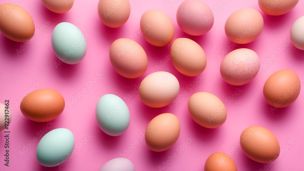 Macro photo of a pastel colors eggs background.Minimal fashion concept on pink background. Generative AI Macro photo of a pastel colors eggs background.Minimal fashion concept on pink background. Generative AI