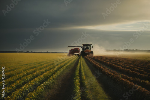 Concept photo shoot of modern agricultural machinery and equipment in field