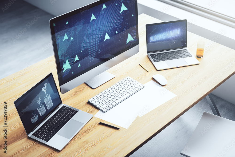 Creative abstract geolocations map sketch on modern laptop monitor, GPS tracking and navigation concept. 3D Rendering Creative abstract geolocations map sketch on modern laptop monitor, GPS tracking and navigation concept. 3D Rendering