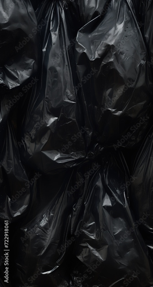 Wrinkled plastic wrap texture on a black background. Ai generative
