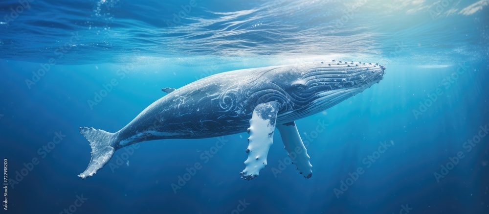 Fototapeta premium Humpback whale calf Pacific Ocean Vava u Tonga. Creative Banner. Copyspace image