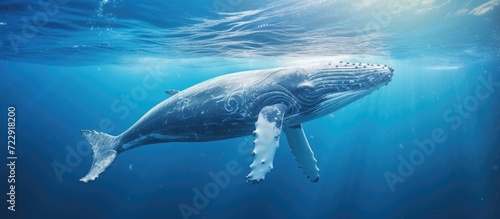 Humpback whale calf Pacific Ocean Vava u Tonga. Creative Banner. Copyspace image © HN Works