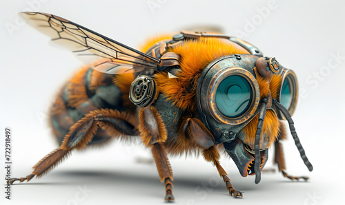 Steampunk bee illustration. Funny insect cyborg close up.	 photo