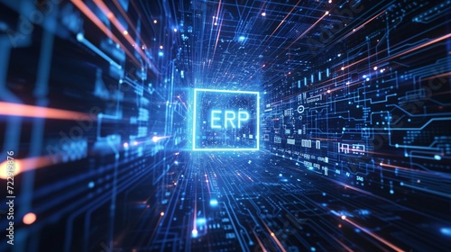 Futuristic Digital ERP System Interface in Cyberspace, Efficiency and Technology Concept