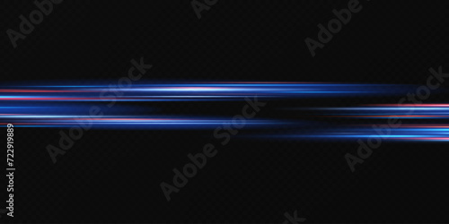 Neon lines moving light effect. Horizontal lines. Speed ​​effect on a transparent background. Lines of light, speed and movement. blue and red. 