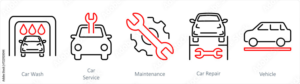 A set of 5 Car icons as car wash, car service, maintenance