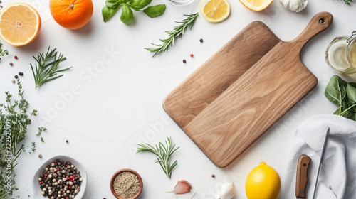 Empty white table with cutting board