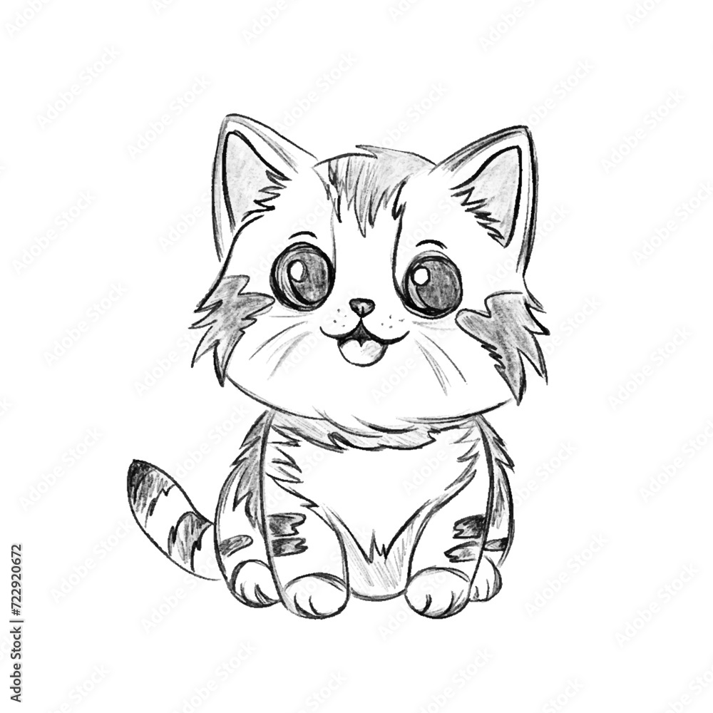 Cute cat hand drawn ink sketch, kitten isolated on white background, vector kitty for kids design Cute cat hand drawn ink sketch, kitten isolated on white background, vector kitty for kids design