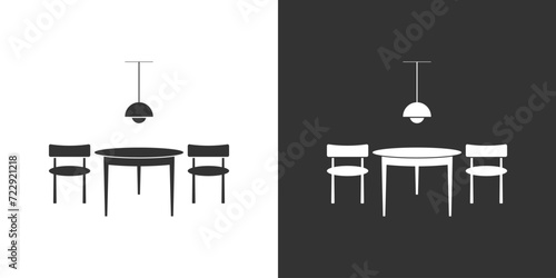 Oval table and chairs icon. Black and white version. Furniture vector icon photo