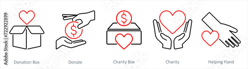 A set of 5 Charity and donation icons as donation box, donate, charity box photo