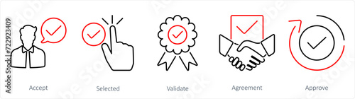 A set of 5 Checkmark icons as accept, selected, validate