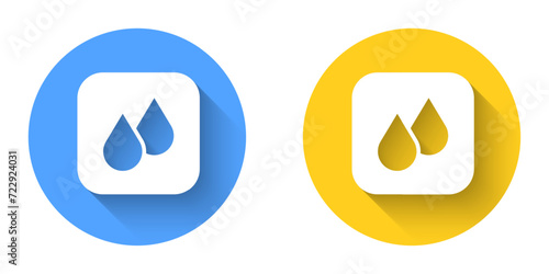 White Water drop icon isolated with long shadow background. Circle button. Vector