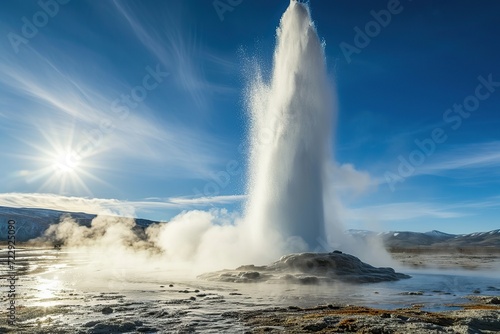 Great geysir erupting by water and steam © Alina