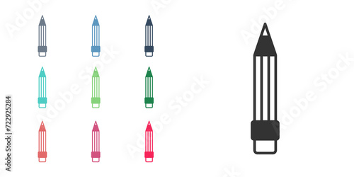 Black Pencil with eraser icon isolated on white background. Drawing and educational tools. School office symbol. Set icons colorful. Vector