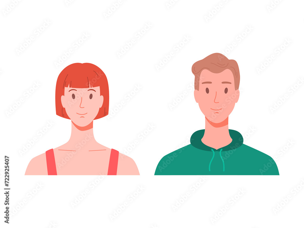 Portrait of man and woman, front view. Modern flat Illustration on transparent background Portrait of man and woman, front view. Modern flat Illustration on transparent background