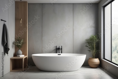 modern zen bathroom with white and concrete wall