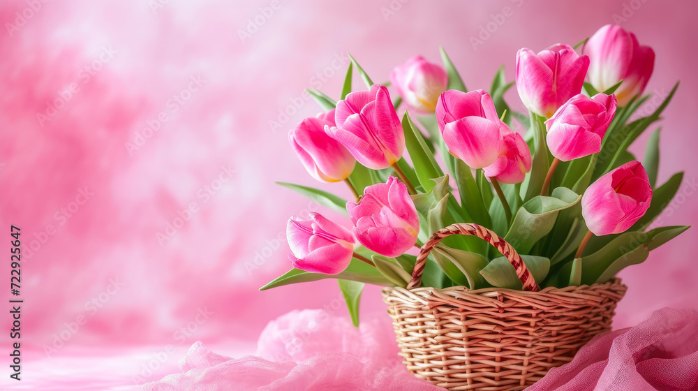 Blooming Beauty: Pink Tulips in a Spring Basket Blooming Beauty: Pink Tulips in a Spring Basket
