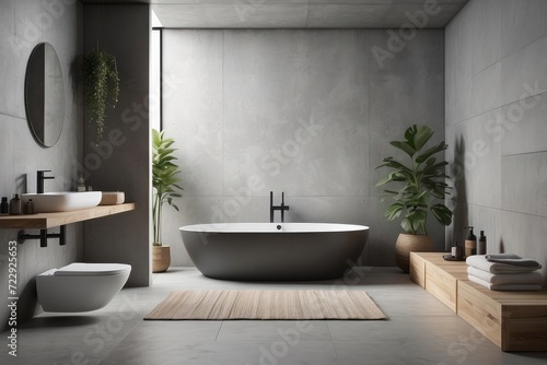 modern zen bathroom with white and concrete wall