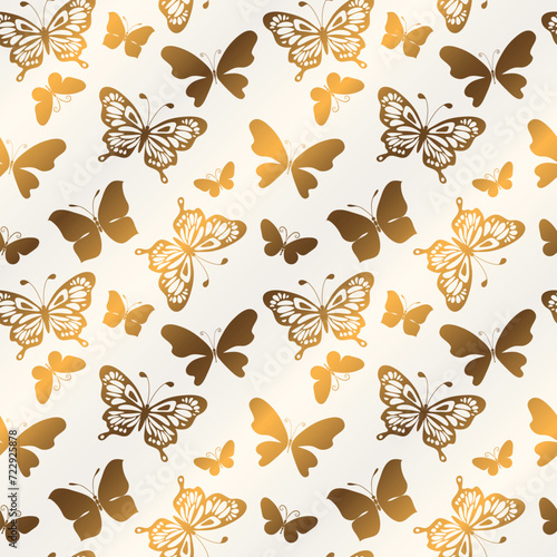 Vector spring seamless pattern with gradient doodle butterflies on the white background