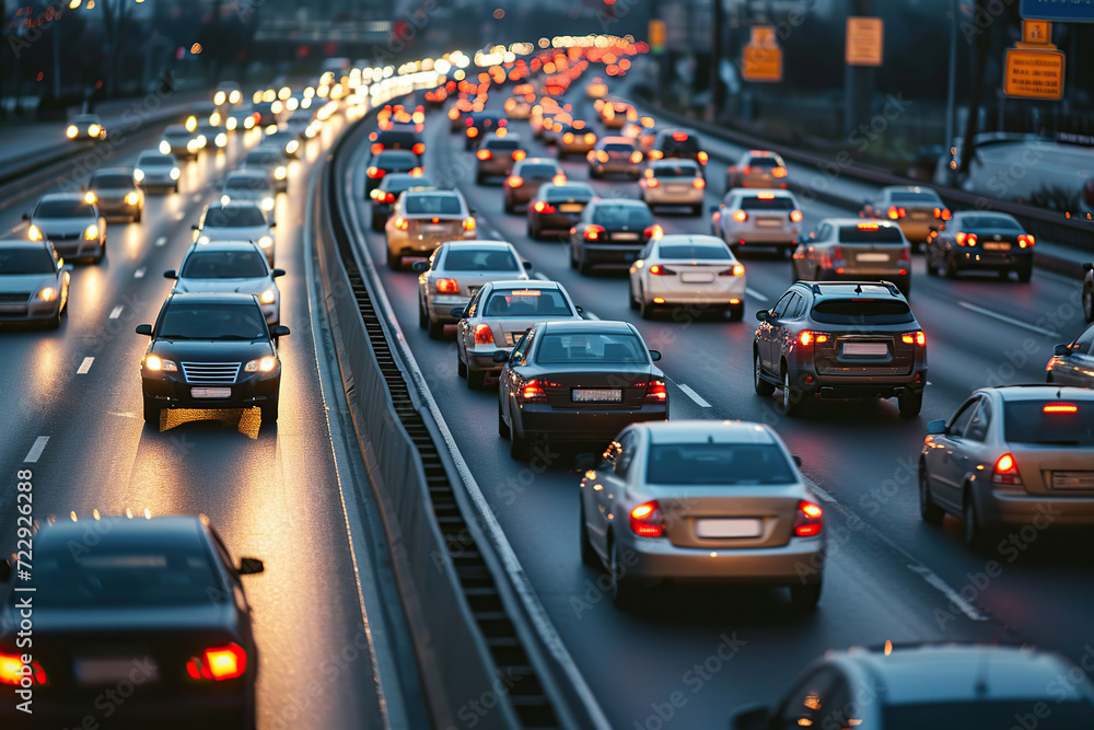 Cars stuck in traffic jam on a highway Cars stuck in traffic jam on a highway