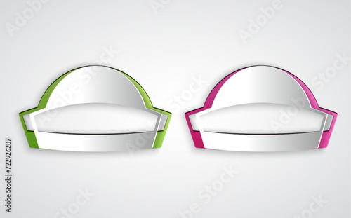 Paper cut Sailor hat icon isolated on grey background. Paper art style. Vector