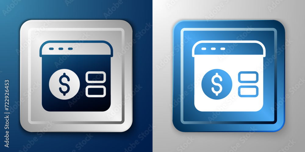 White Online poker table game icon isolated on blue and grey background. Online casino. Silver and blue square button. Vector White Online poker table game icon isolated on blue and grey background. Online casino. Silver and blue square button. Vector